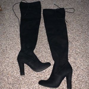 Black over the knee suede heels size 6